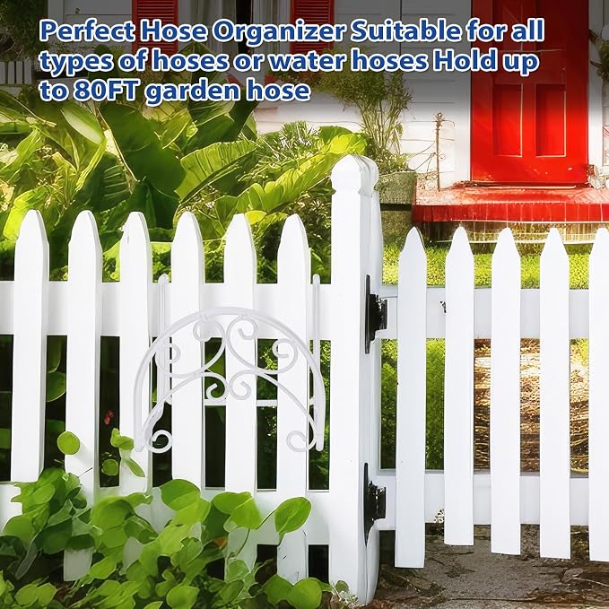 Wonderjune 2 Pcs Hose Holder Wall Mount Garden Heavy Duty Hanger Fits 3/4 Inch to 1-1/4 Inch Railing for Expandable Hose Reel Water Pocket Flexible Hook(White)
