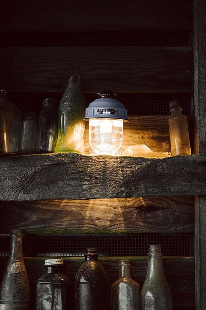 Barebones Beacon Hanging Light – State Grey, Rechargeable LED Camping Lantern with Adjustable Brightness – Weatherproof Vintage-Style Hanging Lantern for Outdoor Adventures and Year-Round Use