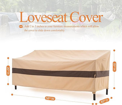 WJ-X3 Outdoor Loveseat Cover for 2-Seater Sofa, Waterproof & Heavy-Duty, Windproof Design, 58" W x 40" D x 35" H, Beige & Coffee