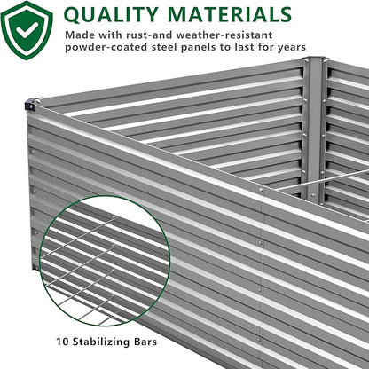 DIIYIV Galvanized Raised Garden Bed Kit Outdoor Patio,12x2x2ft Large Rectangular Metal Planter Boxes,Deep Root Box Planter for Gardening,Vegetables,Flowers,Herbs-Silver