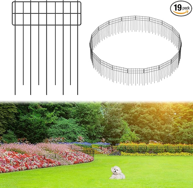 Garden Border Edging Fences, 12.32"*16.81" Decorative Fence Panel, Small Garden Fence Animal Barrier, No Dig Fences Barrier, Square 19 Pcs Black Metal Fencing, Dog Fencing Blocker for Yard, Flower Bed