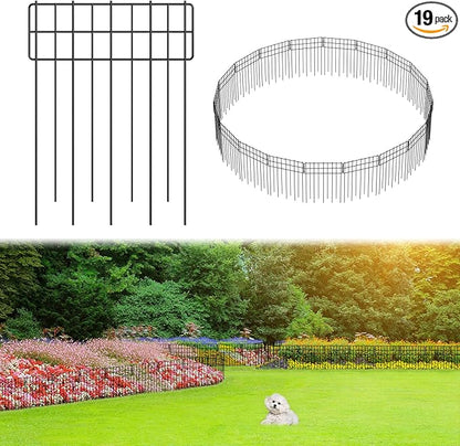 Garden Border Edging Fences, 12.32"*16.81" Decorative Fence Panel, Small Garden Fence Animal Barrier, No Dig Fences Barrier, Square 19 Pcs Black Metal Fencing, Dog Fencing Blocker for Yard, Flower Bed