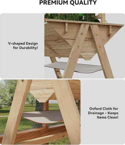 GarveeLife 52x30x54 Inch Tall Elevated Garden Bed with Legs, Standing Raised Planter Box with Climbing Trellis for Vegetables Flowers Herbs, Outdoor Wooden Standing Garden Bed-Natural