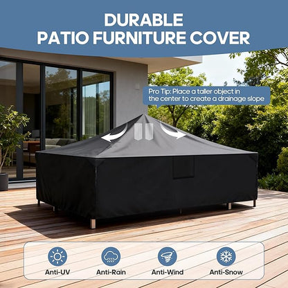 DUMOS Outdoor Furniture Cover Rectangular Heavy Duty 600D Waterproof UV Resistant Patio Sofa Couch Sectional Cover for Deck Table Chairs Backyard Dining Sets, 108"L x 82"W x 28"H, Classic Black
