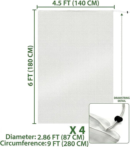 Fruit Tree Protection Bags 4.5x6 FT in 4 Pack | Multiple Size Garden Netting for Fruit & Vegetable Protection | White Plant Net Cover for Blueberry & Tomato | Bird & Insect Mesh Fabric Protector