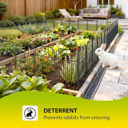 VANCASTLE Decorative Garden Fence, Toatal 10FT(L) x 21IN(H) Outdoor Metal No Dig Fence Animal Barrier, Rustproof No-Tool Assembly Landscape Edging for Yard, Lawn, Patio, Flower Bed-10 Panels Design I