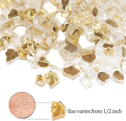 GASPRO 10 lbs Fire Glass for Propane Fire Pit, 1/2-Inch Glass Rocks for Fire Pit Table Fireplace, Gold