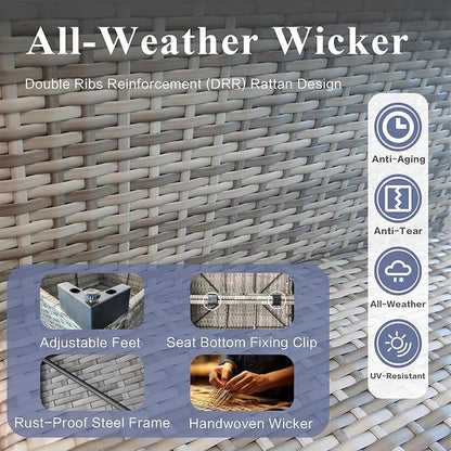 10-Piece Outdoor Sectional Sofa Set, Wicker Patio Furniture with Grey Cushions for Your Villa, Balcony, Porch, Backyard, Grey Rattan