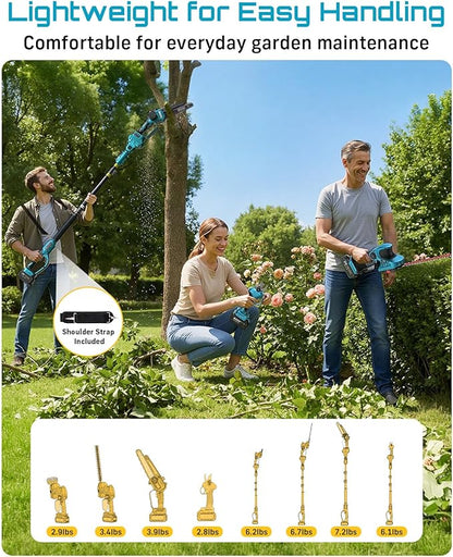 SEESII Cordless Pole Chainsaw, Hedge Trimmer, Pruning Shears, 4000mAh Battery Powered Extendable Garden Tool Kit for Outdoor Use, Electric Long Reach Saw, Hedge and Grass Trimmer, Pruner for Yard Care