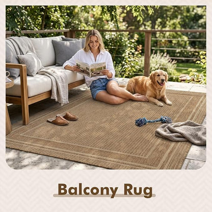 MontVoo-Outdoor Rug-Patio Rug 4x6 ft Polypropylene Indoor Outdoor Rugs Outdoor Carpet for Patio Deck Balcony Porch, Textured Weave, Durable for High Traffic, Fade-Resistant, Modern Neutral Brown