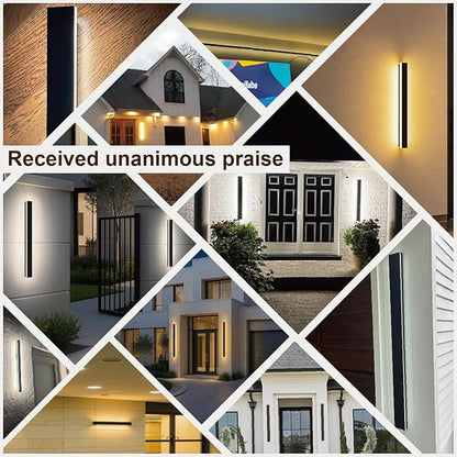 31.49 Inch Outdoor Wall Lights, Ip65 Waterproof Linear Led Modern Wall Sconce, 3CCT Color Selectable LED Strip Porch Lights with Remote Dimming Lighting Fixture Acrylic Anti Rust