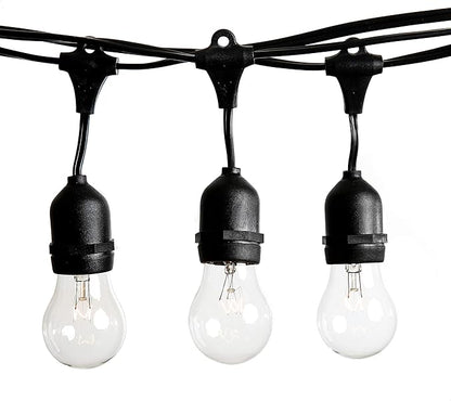Hometown Evolution, Inc. 50 Foot E26 Outdoor Commercial String Lights with Suspended Socket for Weatherproof Heavy Duty Vintage Outside Lighting - Set of 25 A15 Clear Bulbs