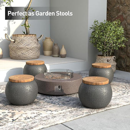 SUNBURY Outdoor Indoor Side Table, 14" W Outdoor End Tables for Patio, Accent Side Table Set of 2, Decorative Garden Stool Wooden-Look Top for Livingroom, Garden, Backyard