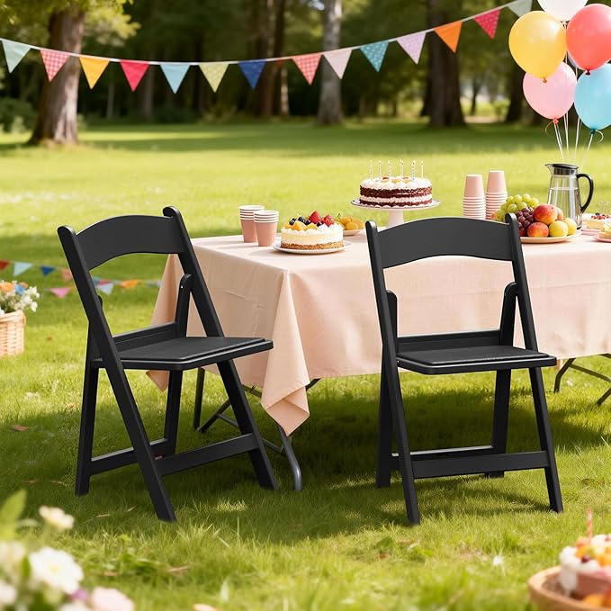 Nazhura Garden and Patio Folding Chair Set of 4 for Events and Wedding, Lightweight with Padded Seat, Water-Proof, Double Braced Frame, Non-Slip Feet, 900LB Capacity (Black)
