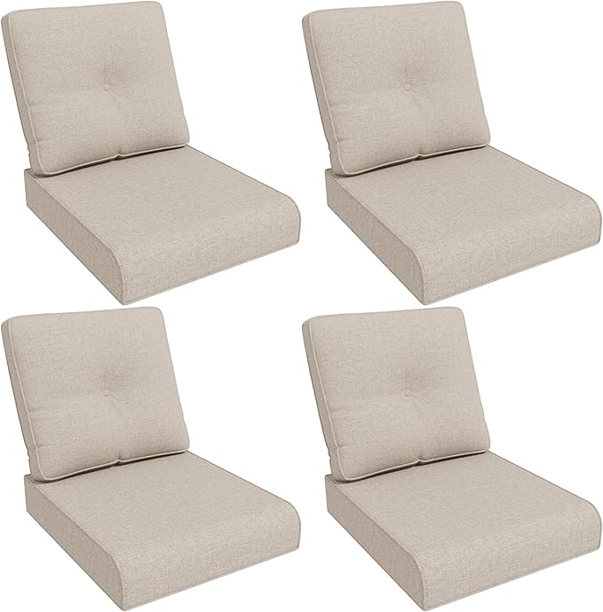 Outdoor Chair Cushions Set for Patio Furniture, 22x25/22x24 Inch, Waterproof & Fade Resistant Patio Chair Cushions, Thick Patio Furniture Cushion for Chair, Sofa, and Couch (Beige, 4 Set)