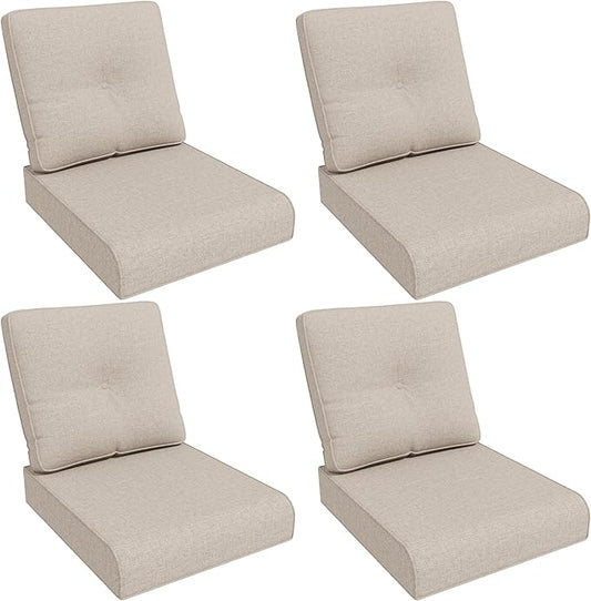 Outdoor Chair Cushions Set for Patio Furniture, 22x25/22x24 Inch, Waterproof & Fade Resistant Patio Chair Cushions, Thick Patio Furniture Cushion for Chair, Sofa, and Couch (Beige, 4 Set)