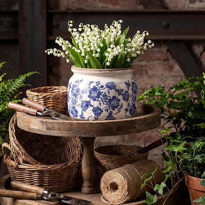 7.7" Large Vintage Ceramic Plant Pot Blue White Farmhouse Rose Crackle Glaze Rustic Flowers Planter Pot with Drainage for Indoor Outdoor Plants Kitchen Office Shelf Home Decor Gift