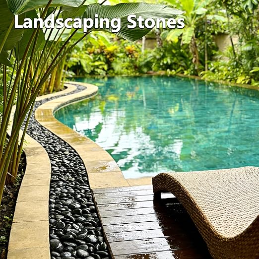 15LB Black River Rocks for Landscaping 1-2 Inch Natural Polished Stones Decorative Pebbles for Plants Vases Aquarium Large Outdoor Garden Rocks