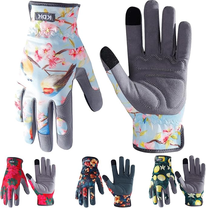 Gardening Gloves for Women, Flexible Breathable Garden Gloves, Leather Working Gloves for Weeding, Digging and Pruning (S-Birds)