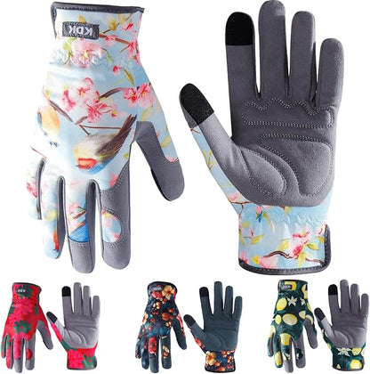 Gardening Gloves for Women, Flexible Breathable Garden Gloves, Leather Working Gloves for Weeding, Digging and Pruning (S-Birds)