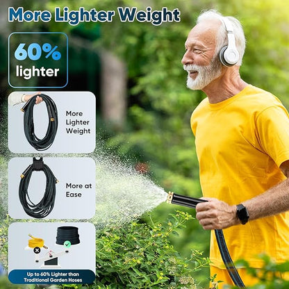 Garden Hose 50ft, Non-Expanding Water Hose, Flexible Ultra-Light, Anti-Kink, Wear-Resistant, Portable, Easy Storage, Hose with 3/4 for Outdoor, Garden, Yard and Lawn, Black Lake Blue
