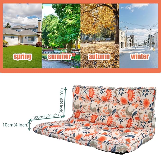 Replacement Cushions for Swing, Swing Cushions 3 Seater Replacement, Waterproof Thicken Washable Pad Cushion for Outdoor Indoor Furniture Swing Patio (Sunflower Orange, 40x63 inch)