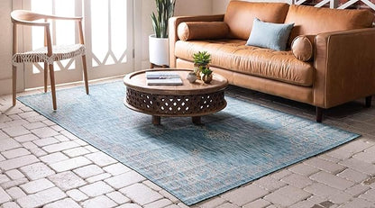 Unique Loom Outdoor Traditional Collection Area Rug - Antique (9' x 12' Rectangle, Light Aqua/ Gray)