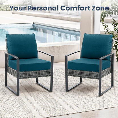 Outdoor Chair Cushions, 6 Inch Thick Patio Seat & Back Cushions Set with Removable Cover, Waterproof Patio Cushions for Outdoor Furniture, 24 x 24 Inch, Turquoise 2-Set