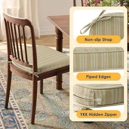 Outdoor Round Corner Seat Cushion, 17"x16"x2", Set of 4, Non Slip Seat Cushion Pads with Removable Cover for Patio Furniture, Garden Yard Lawn, Beige Brown Stripe