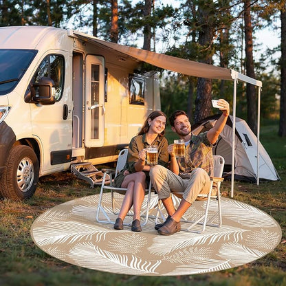 Pauwer Waterproof Outdoor Rug 8ft, Reversible Plastic Straw Patio Camping Rug, Indoor Outdoor RV Mat Carpet for Deck, Camper, Porch, Balcony, Backyard, Picnic, Leaf Brown