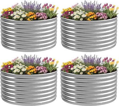 4 Pack 3'Lx3'W Round Galvanized Raised Garden Bed Outdoor,Metal Garden Bed for Vegetables,Steel Raised Beds for Gardening,Above Ground Garden Box for Flower