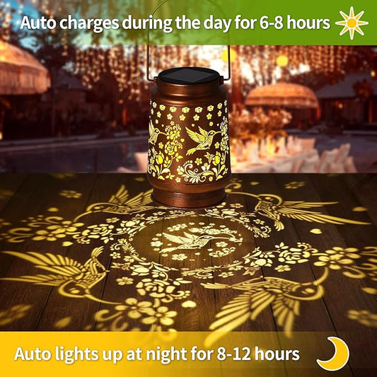 Hummingbird Solar Lanterns Outdoor Waterproof Garden Decor Christmas Gifts for Women Mom Birthday Gifts Ideas Metal Bird Decorative LED for Patio Pathway Landscape Walkway Terrace Balcony Lawn Yard