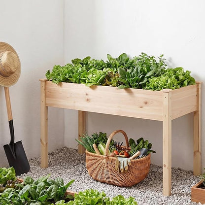 NEWBULIG Raised Garden Bed with Legs 48x24x30in,Elevated Wood Planter Box Stand for Outdoors Garden Balcony Courtyard, Natural Wood 400 Pound Capacity for Planting Herbs Flowers Vegetables