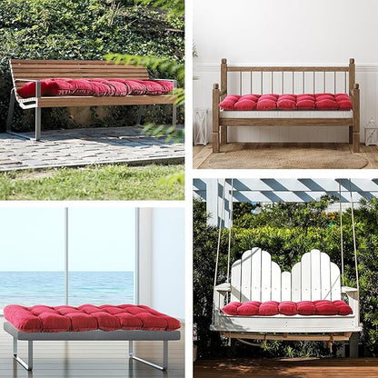 IPYNBAP Outdoor Bench Cushion, 59x18x5 Inch, Waterproof Bench Cushion for Outdoor/Indoor Furniture, Tufted Patio Bench Seat Cushion, Fade Resistant Outdoor Cushions for Porch Swing Couch, Burgundy