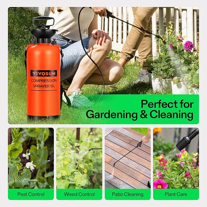 VIVOSUN Pump Sprayer 2 Gallon, Pressurized Lawn & Garden Water Spray Bottle with Adjustable Shoulder Strap, Pressure Relief Valve, for Spraying Plants, Garden Watering and Cleaning