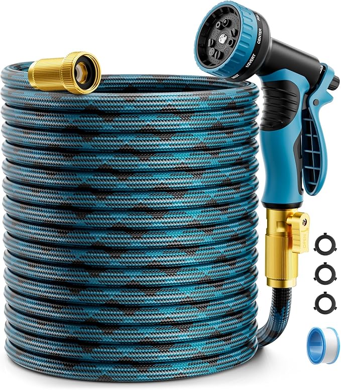 Garden Hose, Non-Expandable Water Hose 50 ft, Flexible, Kink & Leak Proof Water Pipe with 10-Function Spray Nozzle, Lightweight Outdoor Hose for Yard, Lawn, Car Wash, RV and Home Use