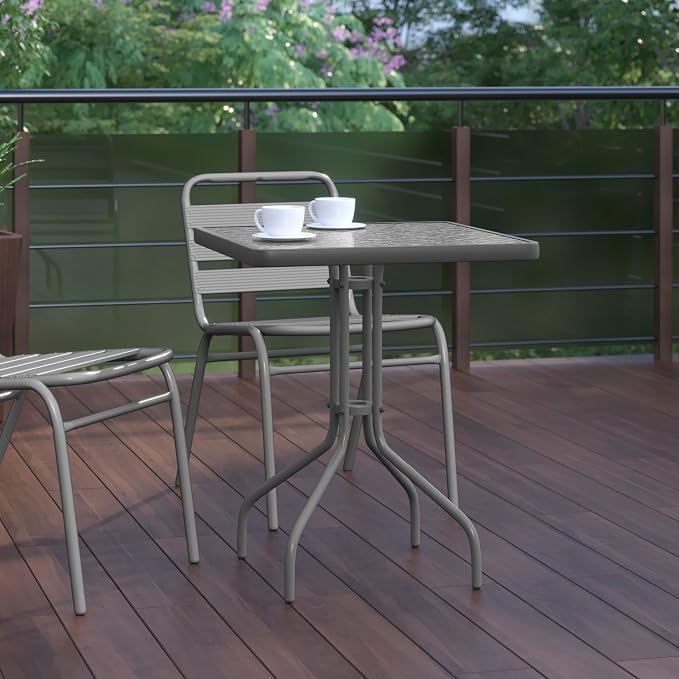 Flash Furniture Barker 23.5'' Square Tempered Glass Metal Table, Silver