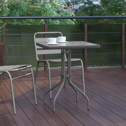 Flash Furniture Barker 23.5'' Square Tempered Glass Metal Table, Silver
