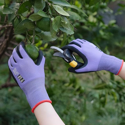 JDL Safety Work Gloves MicroFoam Nitrile Coated 3 Pairs, Seamless Knit Nylon Gloves with Touchscreen Finger, Non-slip Working Glove for Women Men, Ideal for Gardening, General Purpose, Purple, X-Large