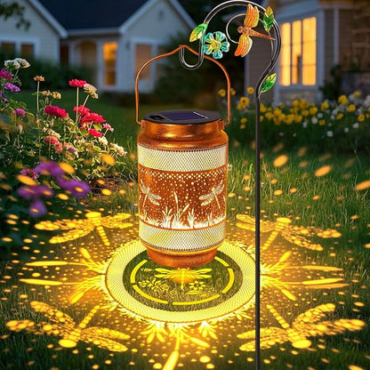 Dragonfly Solar Lanterns Outdoor Waterproof with Shepherd Hook, Gifts for Mothers Day Women Mom Grandma Birthday, Metal Solar Hanging Lights Garden Decor for Outside Yard Patio Pathway Backyard Porch