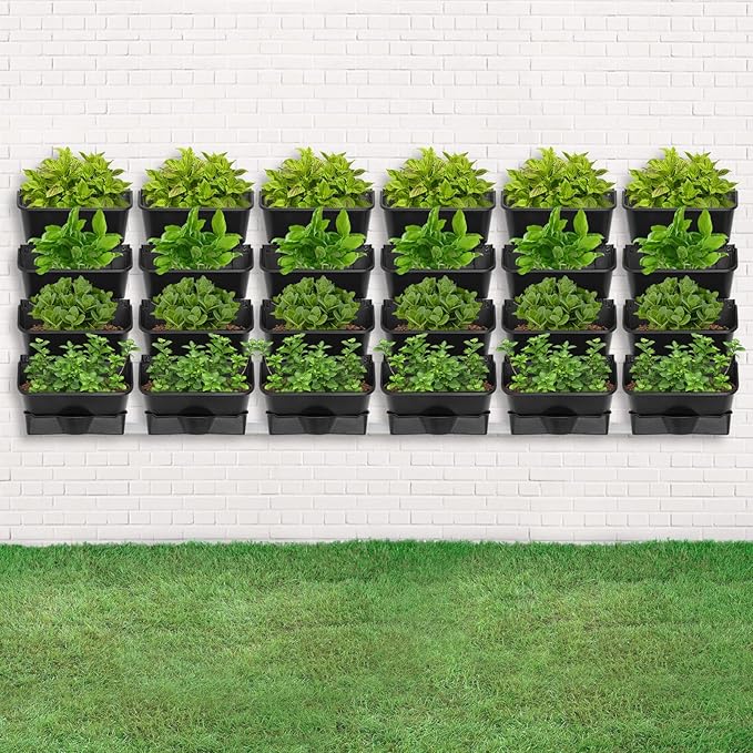 Large 24 Pot Wall Mounted Planter Box for Vertical Gardening, Self Watering Indoor Outdoor Planters with Automatic Drip System & Drainage Holes,for Herbs Flowers