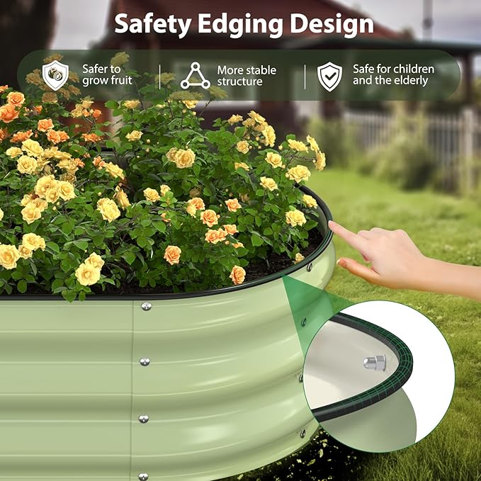 Winpull Raised Garden Bed Kit, 5x2x1 ft Galvanized Planter Box Outdoor with Safety Edging, Large Metal Raised Beds for Gardening Vegetables Flower Fruits (Avocado Green)