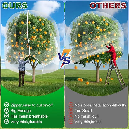 2 Pack Large Fruit Trees Netting 8ftx10ft with Zipper&Drawstring Garden Birds Net Mesh Insect Netting Plant Covers Protection Bags for Blueberry Bushes Shrubs Vegetables Flowers Herbs