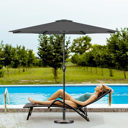 Simple Deluxe 2 Pack 9FT Outdoor Patio Umbrella Table Market Umbrella with Push Button Tilt and Crank, 8 Sturdy Ribs, UV Protection Waterproof for Garden, Lawn, Deck, Backyard, Pool, Grey