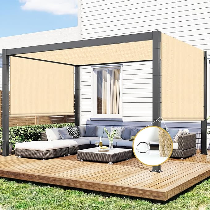Shade&Beyond 6'x16' Pergola Shade Cover with Weighted Rods & Grommets, 90% UV Block Outdoor Sun Shade Cloth Canopy Replacement Cover for Patio Porch, Wheat