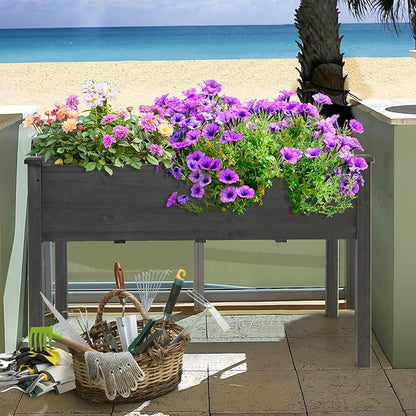 COSTWAY Raised Garden Bed, Elevated Wood Planter Box Stand with Legs for Vegetables, Flowers & Herbs, Standing Growing Bed for Backyard, Patio, Balcony, 48”L x 22”W x 30”H (Gray)