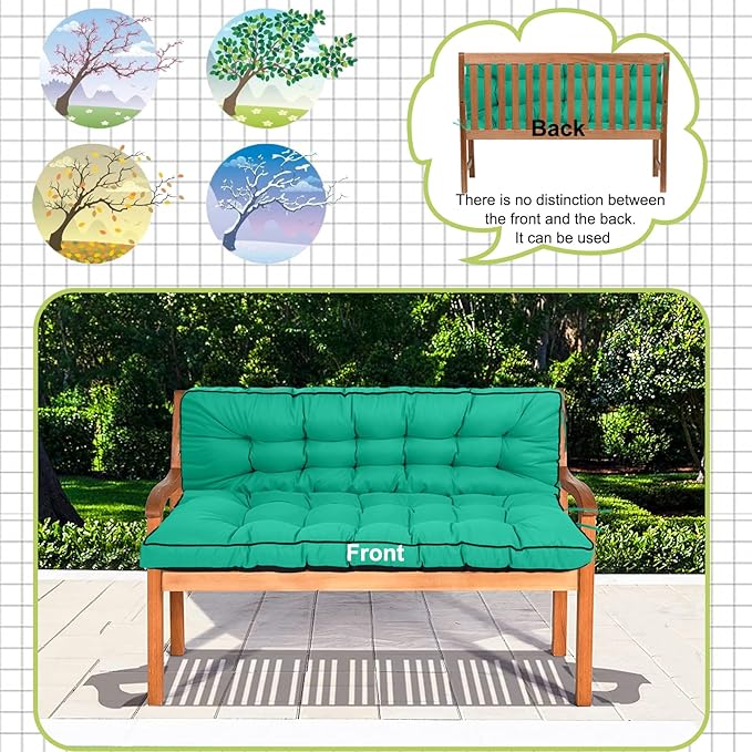 Swing Replacement Cushions with Backrest, 2 or 3 Seater Waterproof Non-Slip Overstuffed Swing Pad, Indoor/Outdoor Bench Cushion for Porch Chair Swings Garden Furniture (Lake blue, 40 * 63 in)