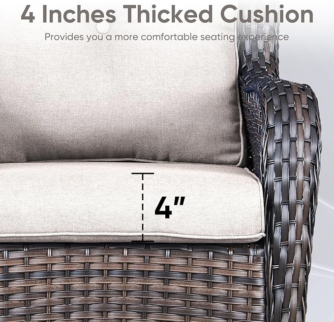 Outdoor Chair Cushions 3 Packs - Outside High Back Thick Water-Resistant Cushion 22x24 with Zipper Cover for Patio Glider Rocking Chairs Loveseat Couch – Beige/Buckle