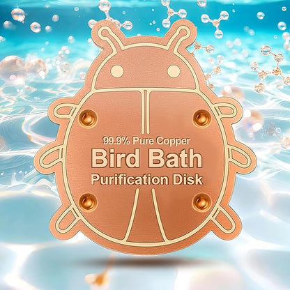 Bird Bath Purification Disk Pure Copper Outside Winter Solar Power Birdbath Heater Deicer Bowl Safe Ground Garden Hummingbird Pedestal Fountain Cleaner Outside Hanging Bowl Dispenser Ladybug