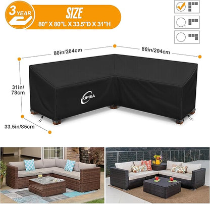 Kipiea V-Shape Outdoor Patio Furniture Covers Waterproof, 500D Heavy-Duty Outdoor Sectional Cover Windproof, Patio Sectional Sofa Cover Anti-UV, No Tears & No Fading (80"/80"L x 33.5"D x 31"H)